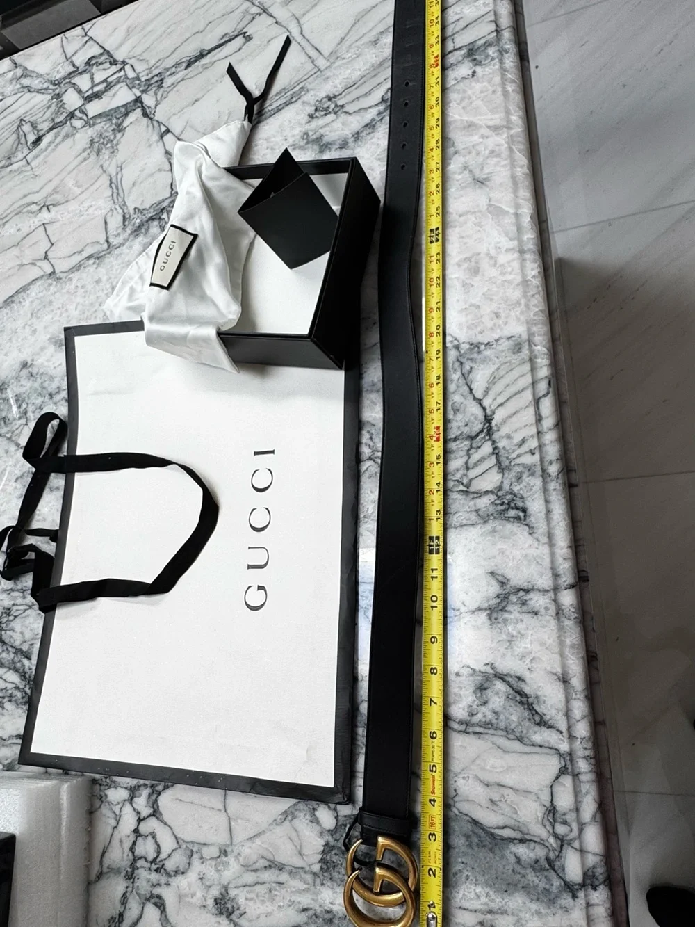 Gucci Black Leather Marmont Wide Belt with Gold Double G Logo Buckle